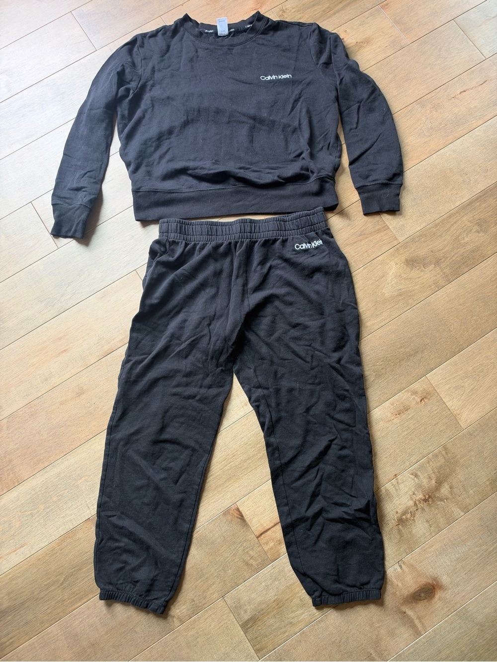 Calvin Klein Women’s Black Logo Sweatshirt & Jogger Pajama Set